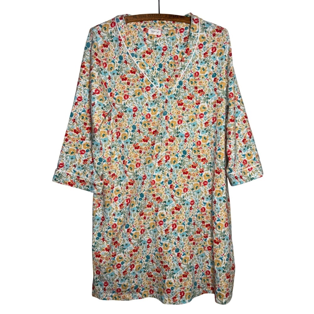 BedHead Pajamas Womens S Floral V-Neck Nightshirt 3/4 Sleeve Pockets Multi Cozy